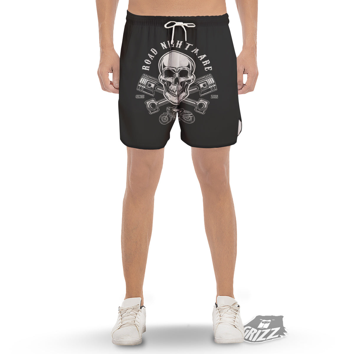 Piston Skull Mechanic Cross Print Men's Gym Shorts-grizzshop