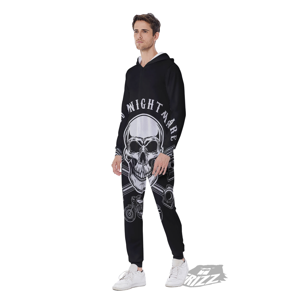 Piston Skull Mechanic Cross Print Men's Jumpsuit-grizzshop