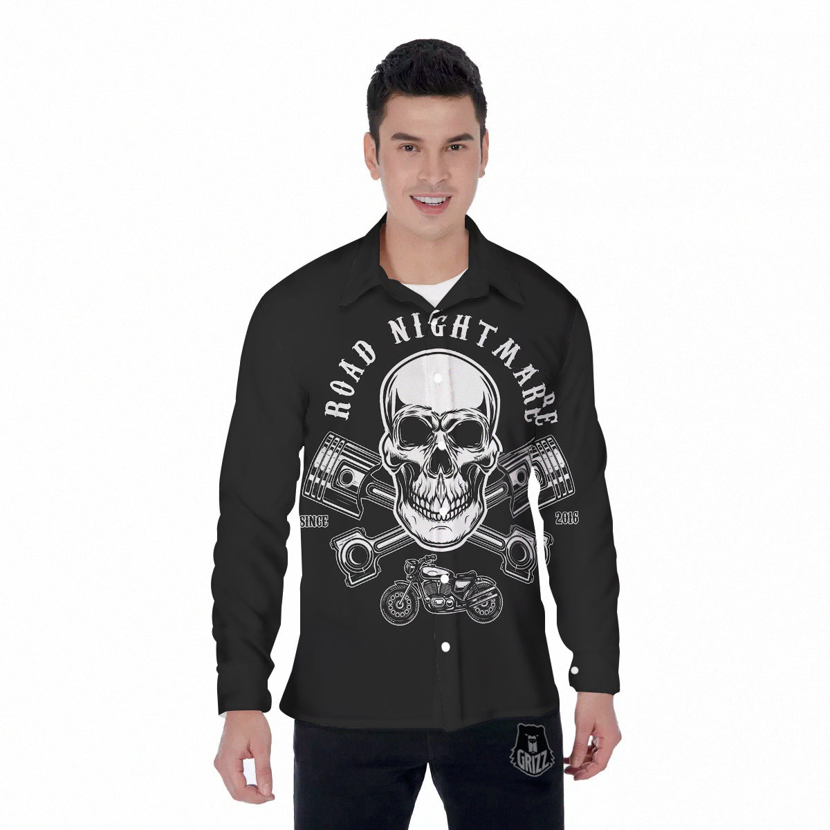 Piston Skull Mechanic Cross Print Men's Long Sleeve Shirts-grizzshop