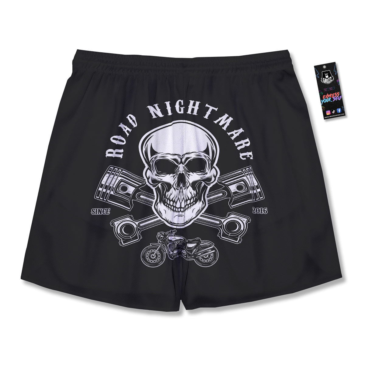 Piston Skull Mechanic Cross Print Men's Running Shorts-grizzshop