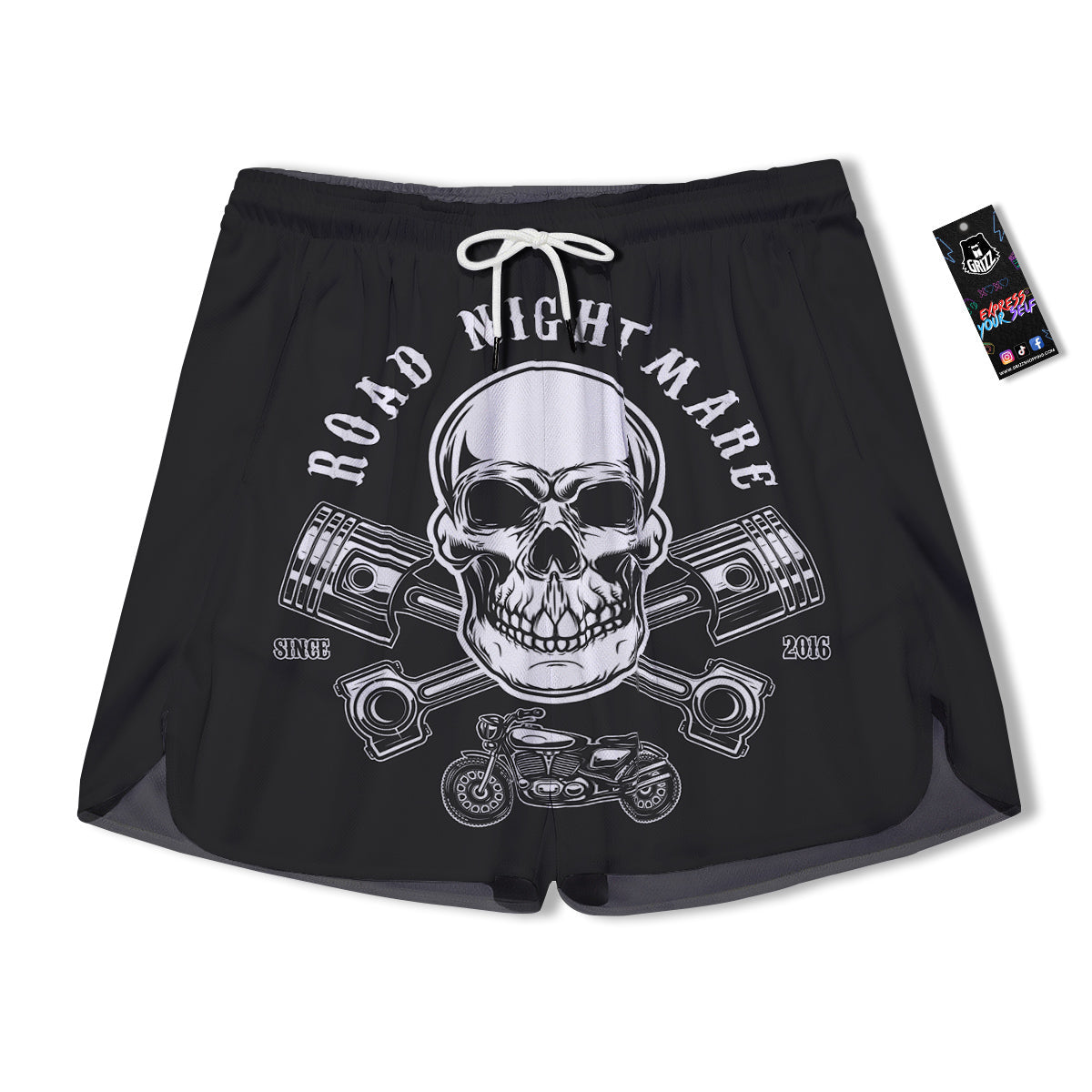 Piston Skull Mechanic Cross Print Men's Running Shorts-grizzshop