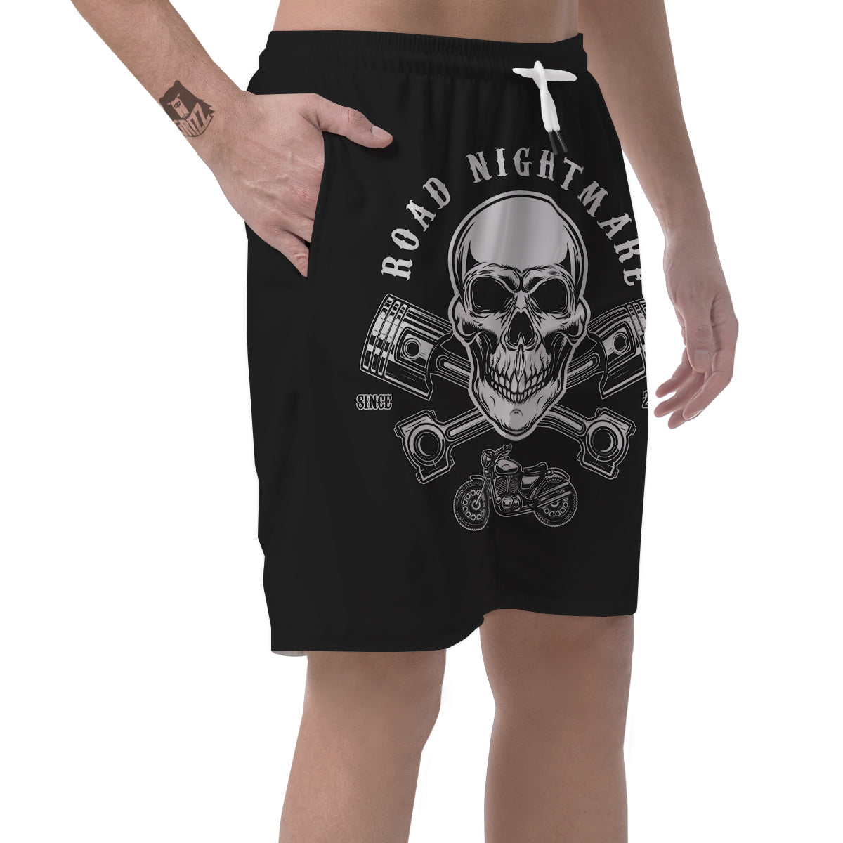Piston Skull Mechanic Cross Print Men's Shorts-grizzshop