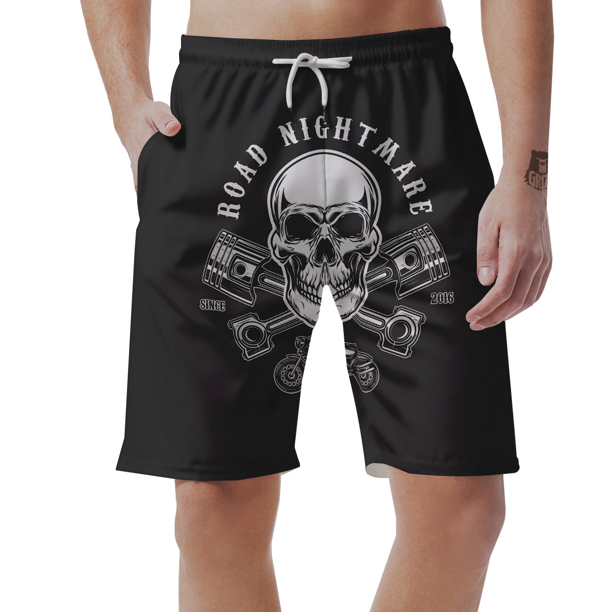 Piston Skull Mechanic Cross Print Men's Shorts-grizzshop