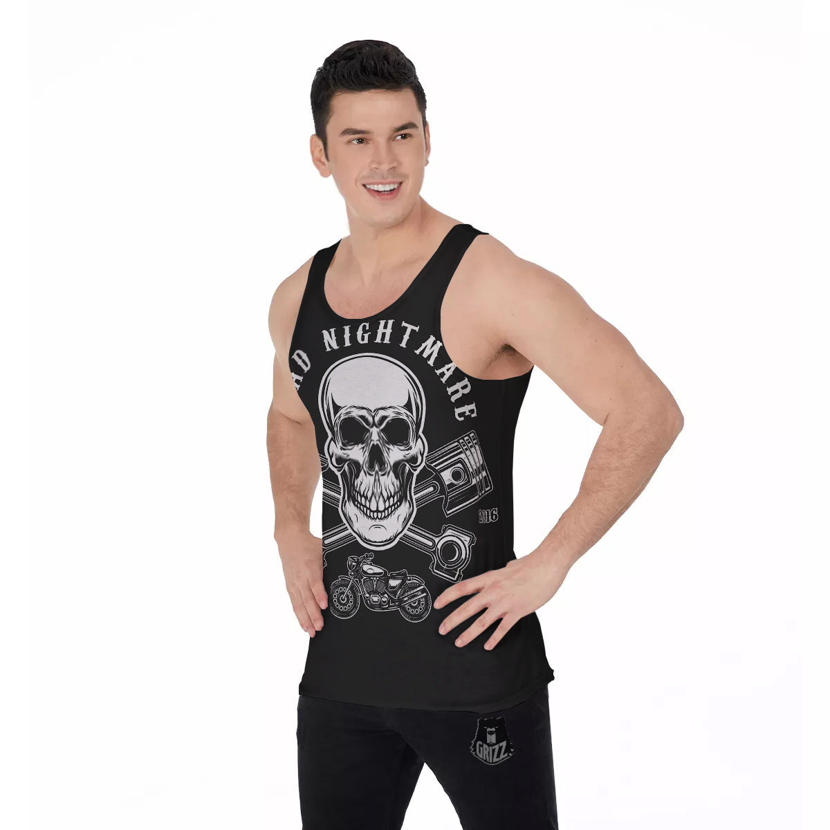 Piston Skull Mechanic Cross Print Men's Tank Top-grizzshop