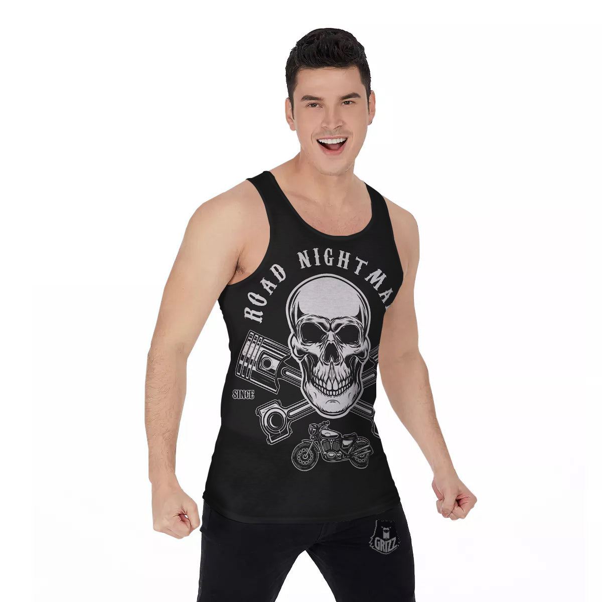 Piston Skull Mechanic Cross Print Men's Tank Top-grizzshop
