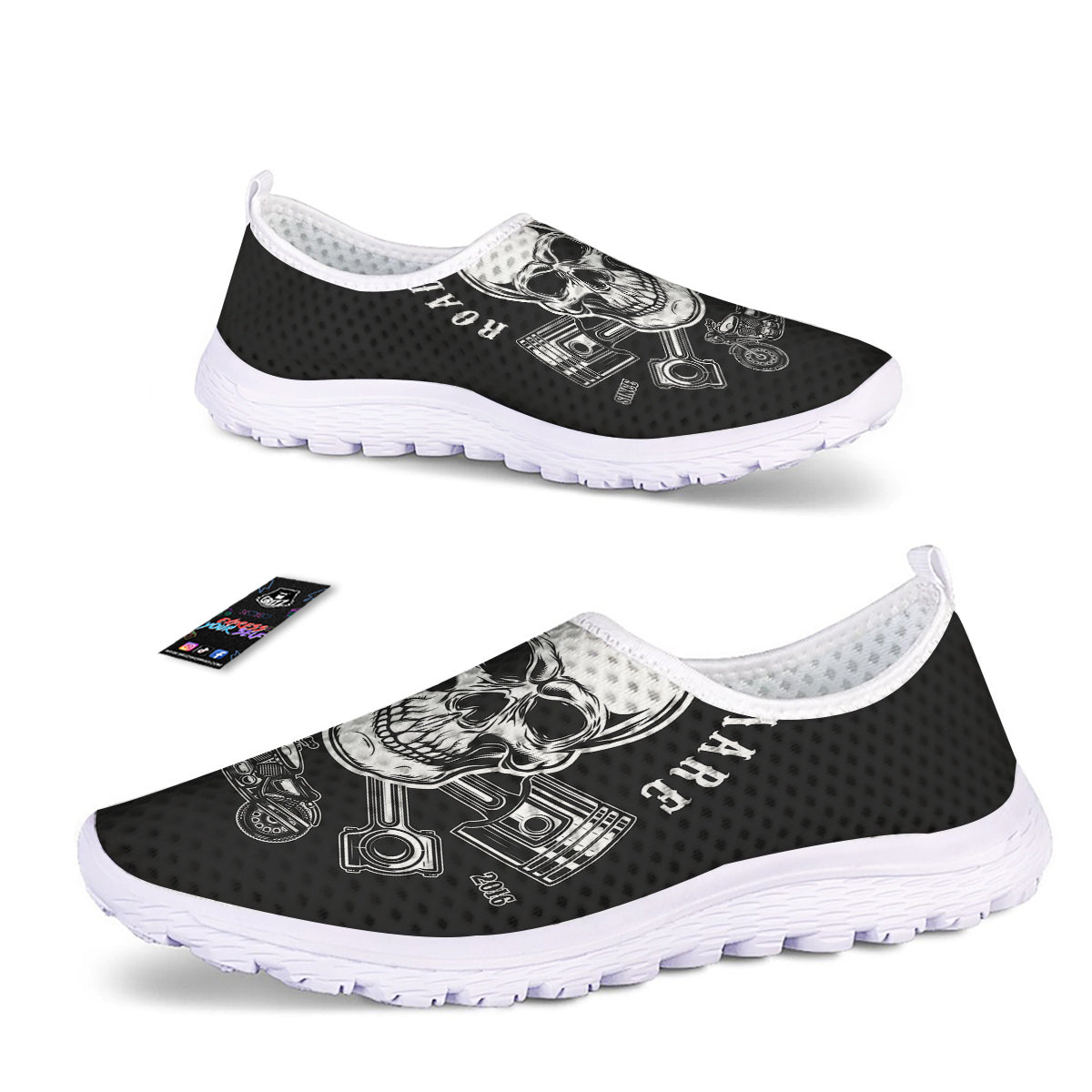 Piston Skull Mechanic Cross Print Nurse Shoes-grizzshop