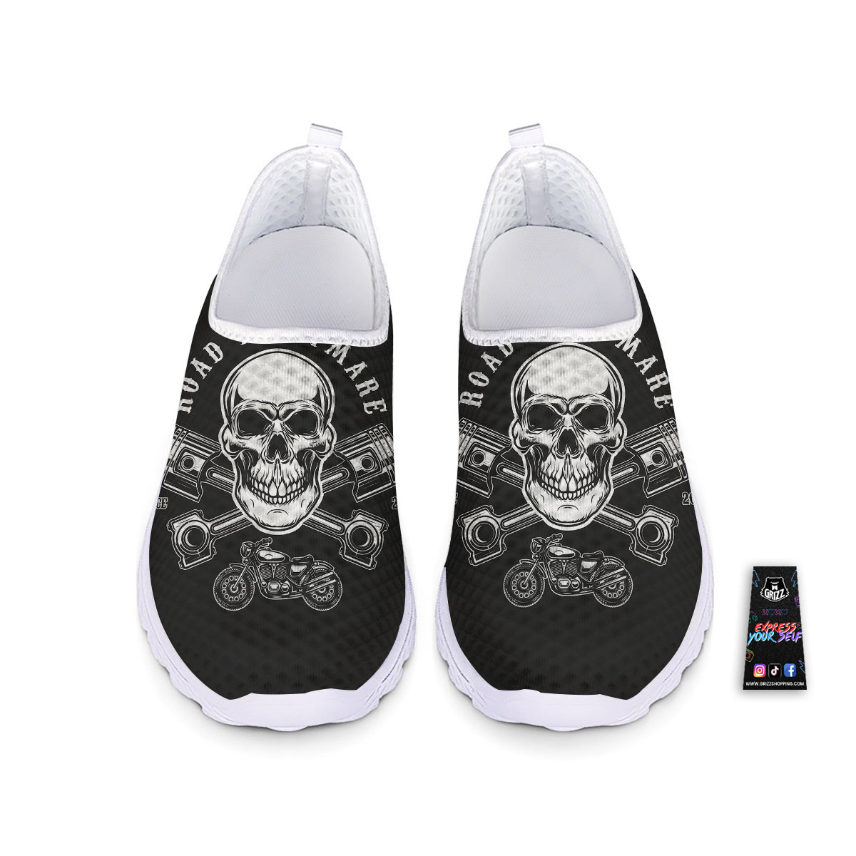 Piston Skull Mechanic Cross Print Nurse Shoes-grizzshop