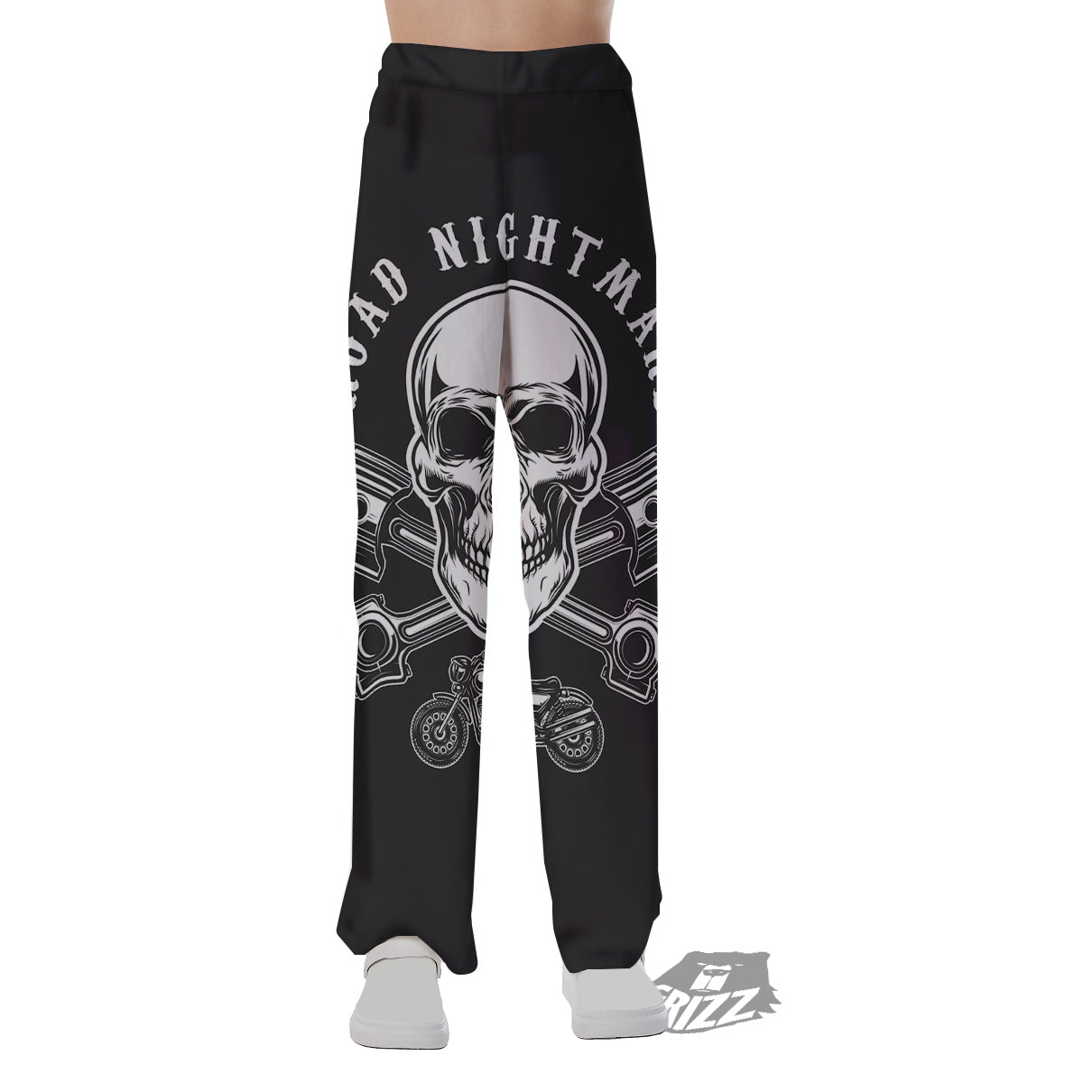 Piston Skull Mechanic Cross Print Pajama Pants-grizzshop