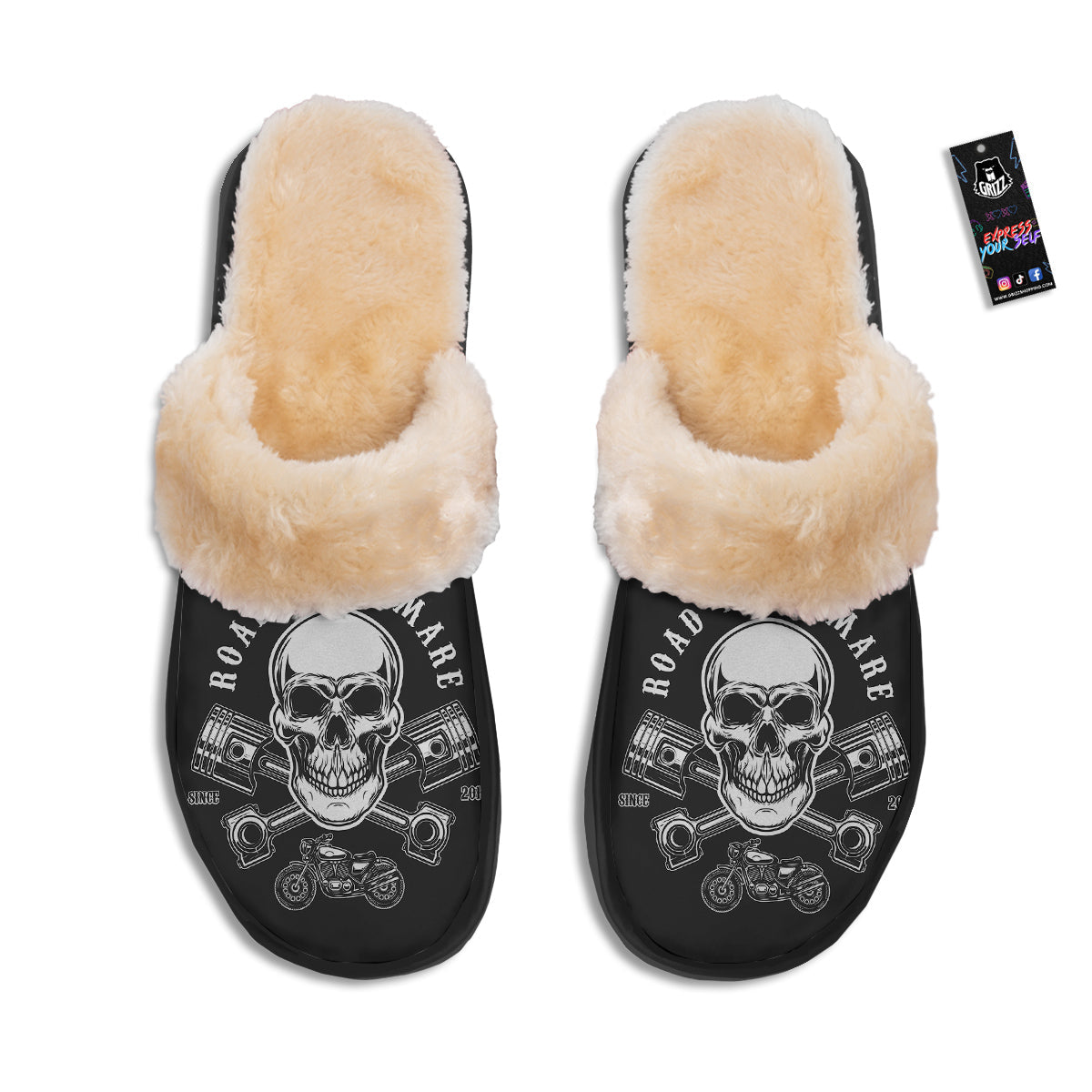 Piston Skull Mechanic Cross Print Slippers-grizzshop