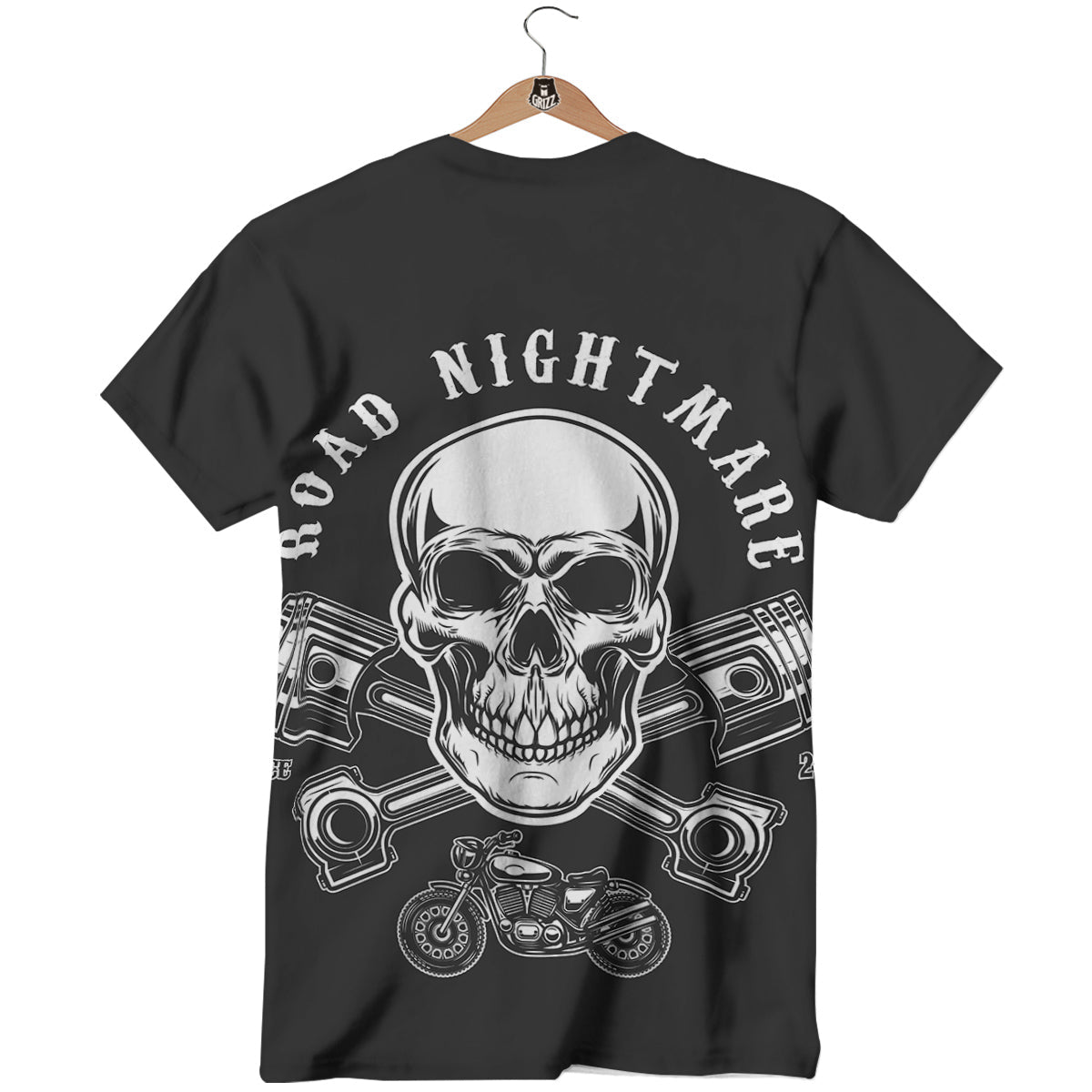 Piston Skull Mechanic Cross Print T-Shirt-grizzshop