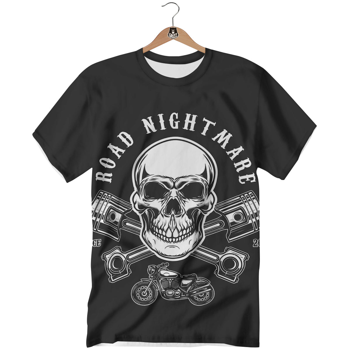 Piston Skull Mechanic Cross Print T-Shirt-grizzshop