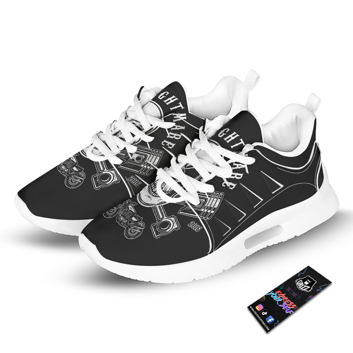 Piston Skull Mechanic Cross Print Tennis Shoes-grizzshop