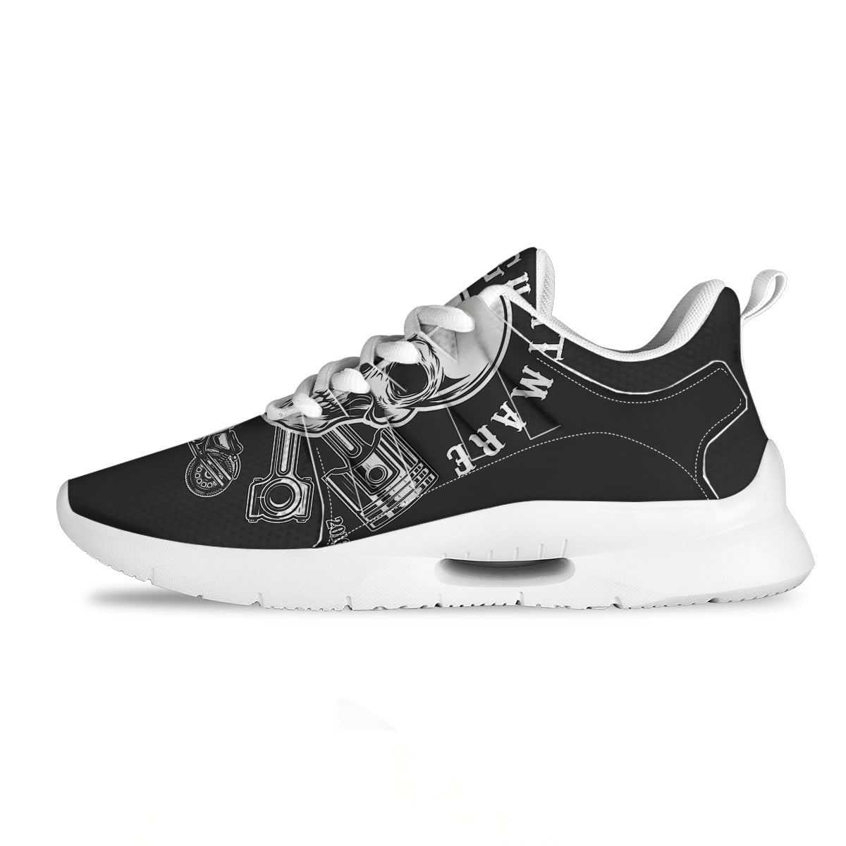 Piston Skull Mechanic Cross Print Tennis Shoes-grizzshop