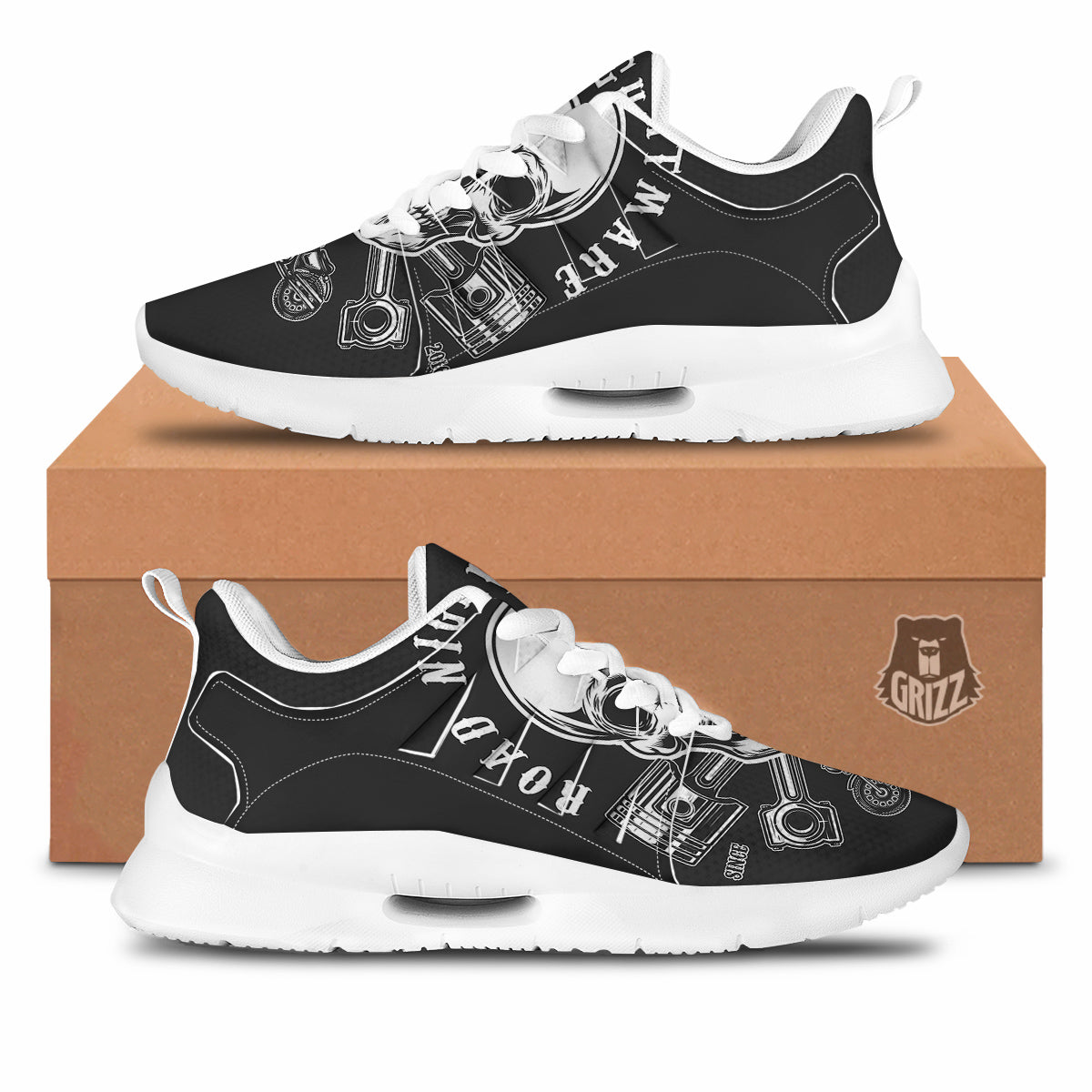Piston Skull Mechanic Cross Print Tennis Shoes-grizzshop