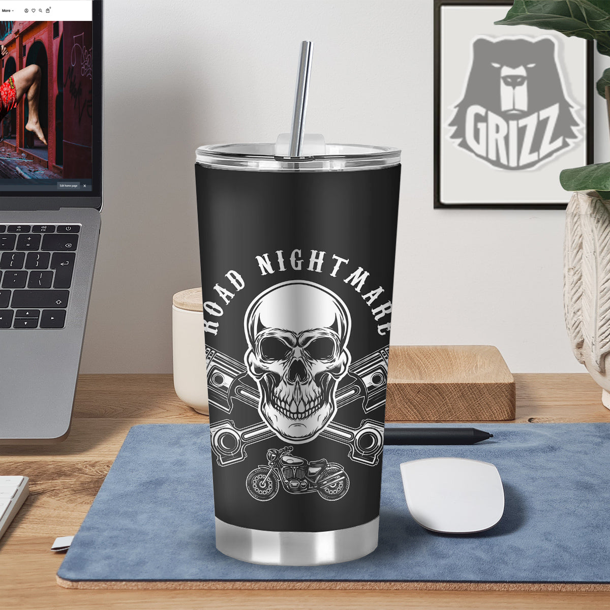 Piston Skull Mechanic Cross Print Tumbler-grizzshop