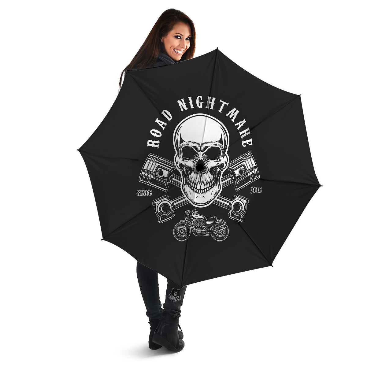 Piston Skull Mechanic Cross Print Umbrella-grizzshop