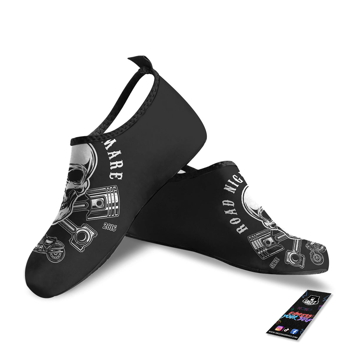 Piston Skull Mechanic Cross Print Water Shoes-grizzshop