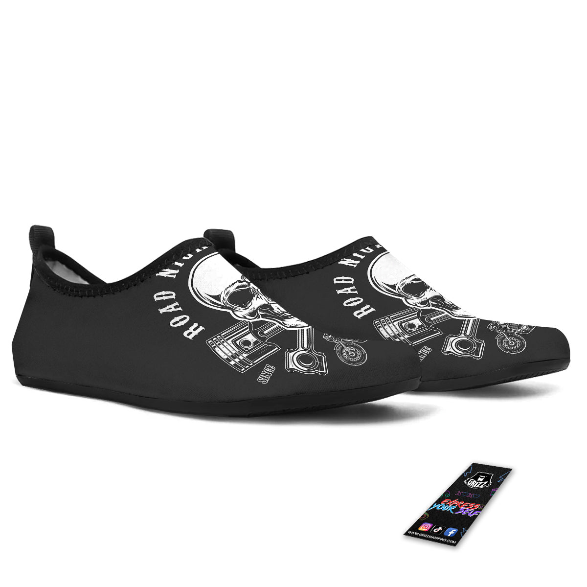 Piston Skull Mechanic Cross Print Water Shoes-grizzshop
