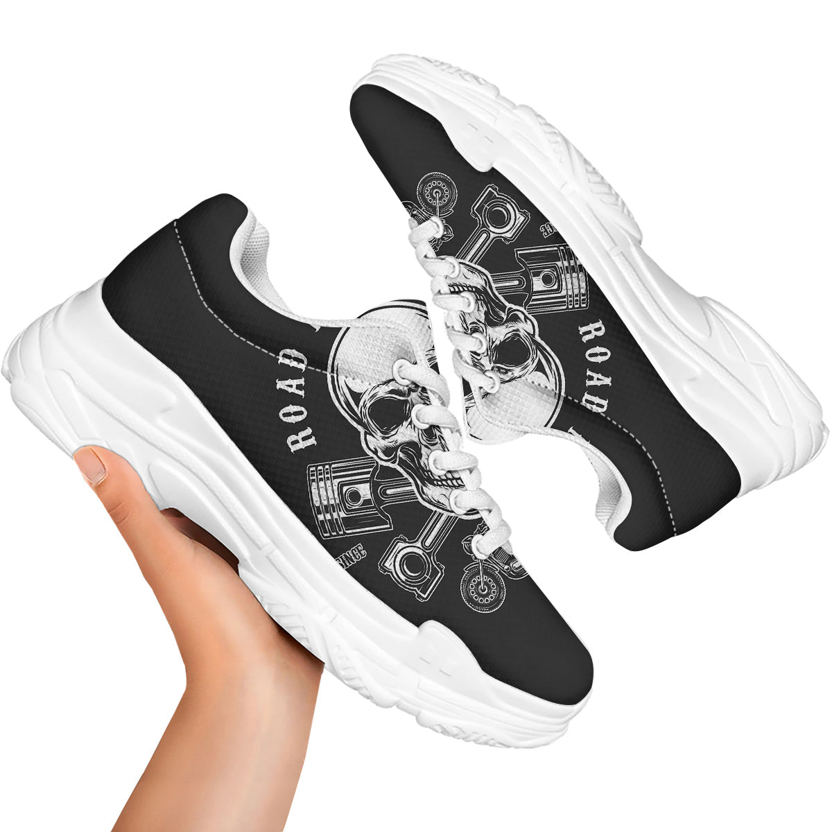 Piston Skull Mechanic Cross Print White Chunky Shoes-grizzshop