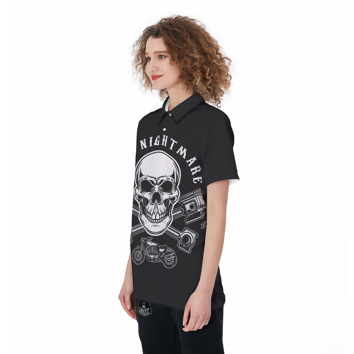 Piston Skull Mechanic Cross Print Women's Golf Shirts-grizzshop