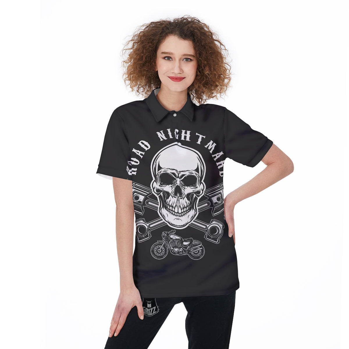 Piston Skull Mechanic Cross Print Women's Golf Shirts-grizzshop