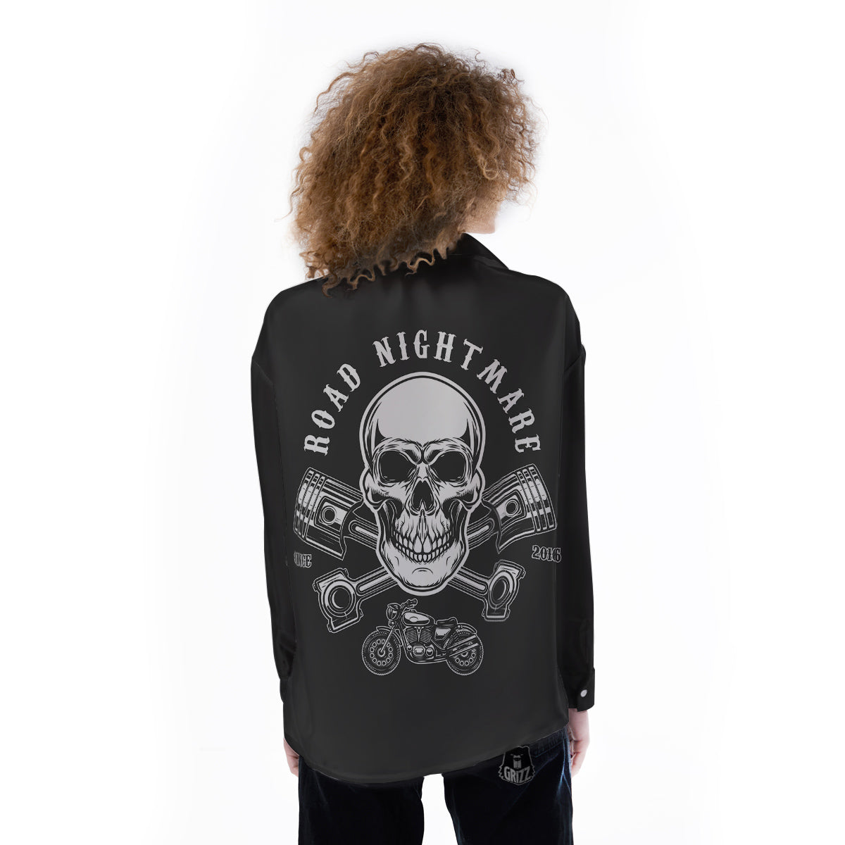 Piston Skull Mechanic Cross Print Women's Long Sleeve Shirts-grizzshop