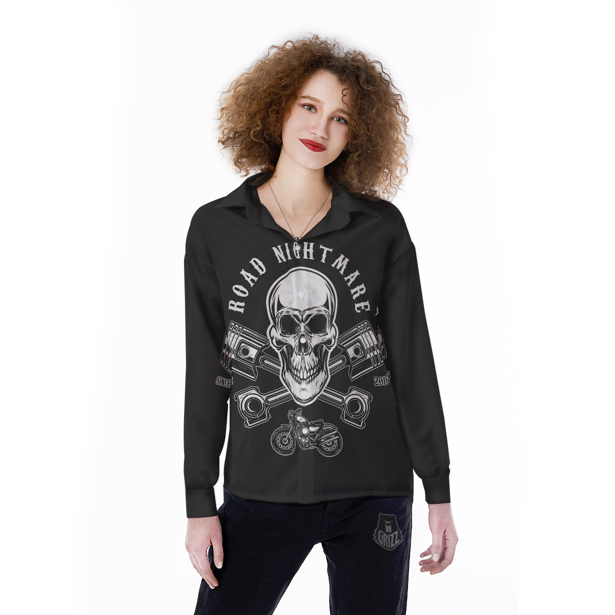 Piston Skull Mechanic Cross Print Women's Long Sleeve Shirts-grizzshop