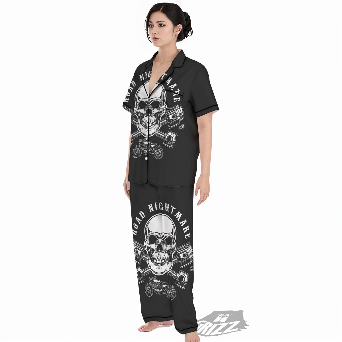 Piston Skull Mechanic Cross Print Women's Pajamas Set-grizzshop