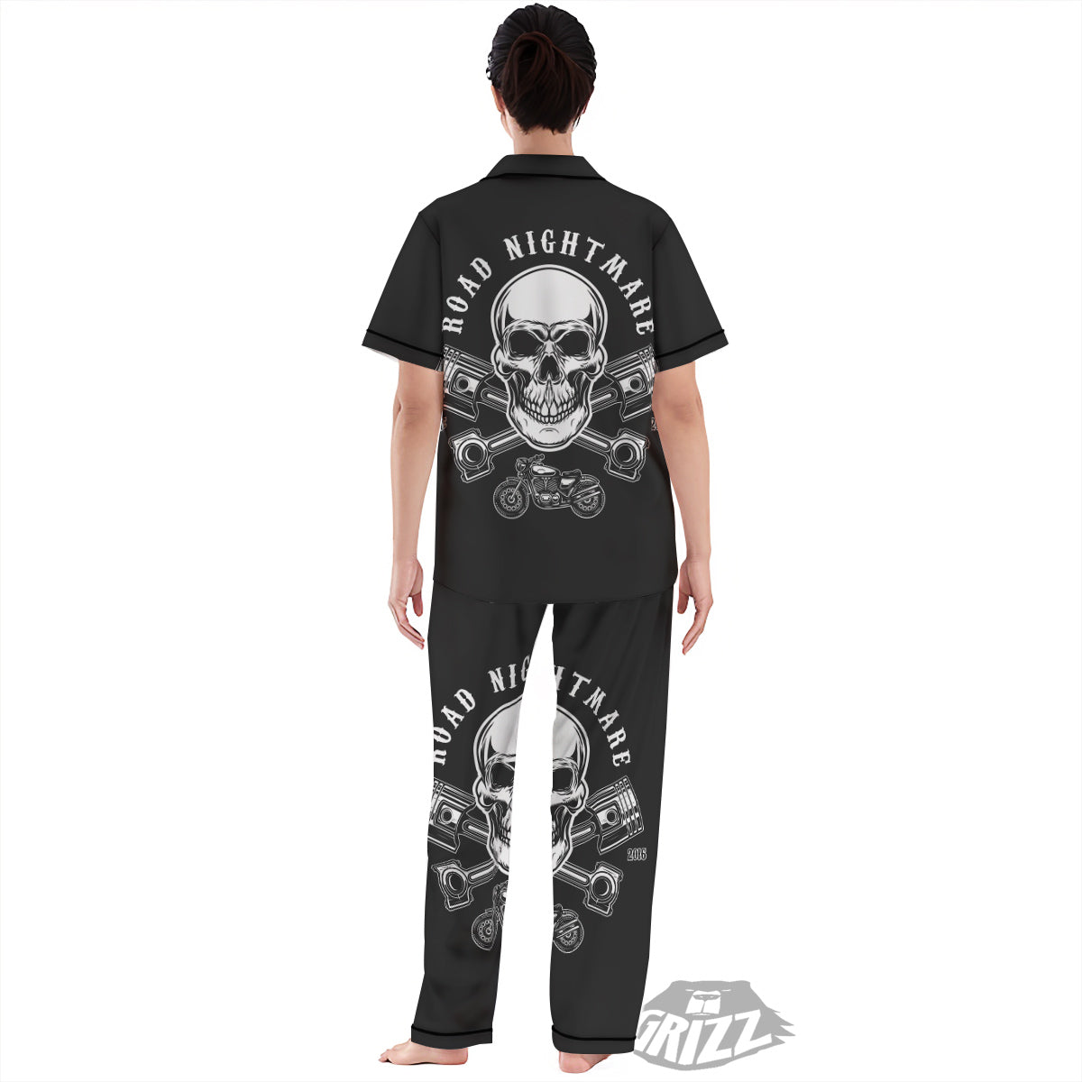 Piston Skull Mechanic Cross Print Women's Pajamas Set-grizzshop