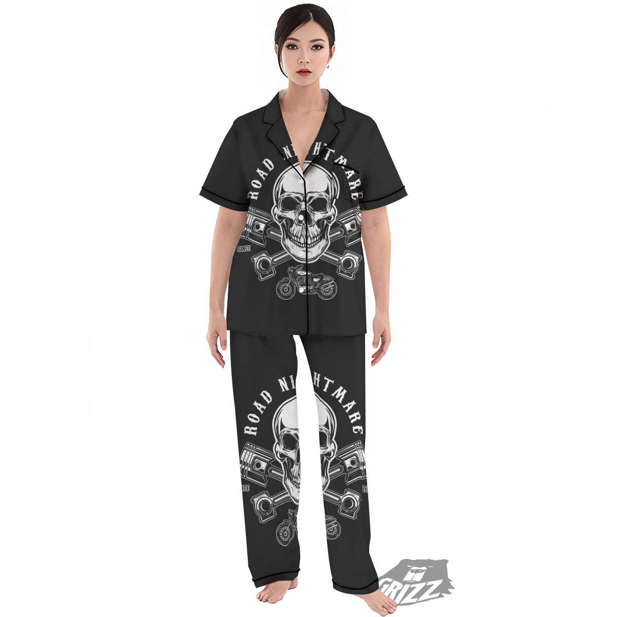 Piston Skull Mechanic Cross Print Women's Pajamas Set-grizzshop