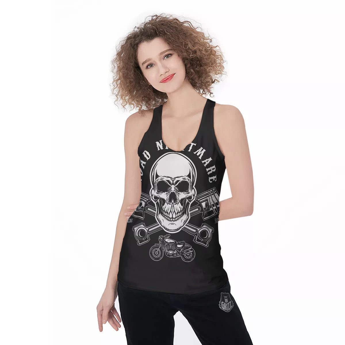 Piston Skull Mechanic Cross Print Women's Racerback Tank Top-grizzshop