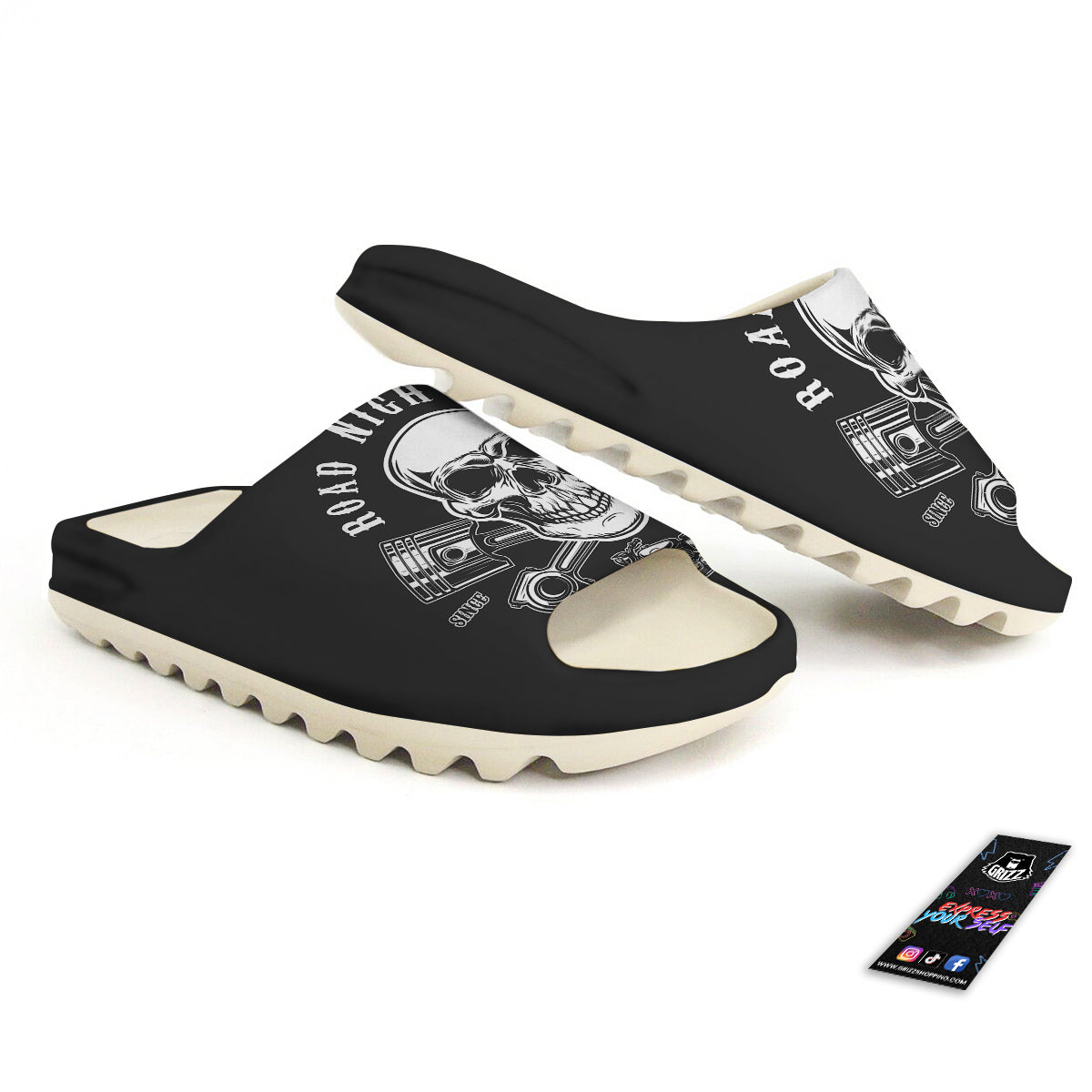 Piston Skull Mechanic Cross Print Sandals-grizzshop