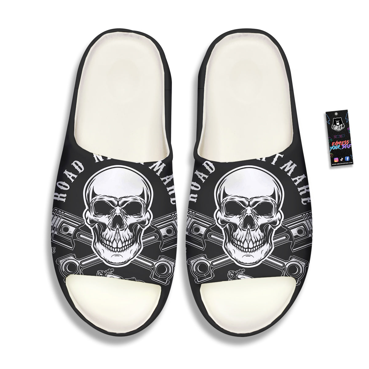 Piston Skull Mechanic Cross Print Sandals-grizzshop