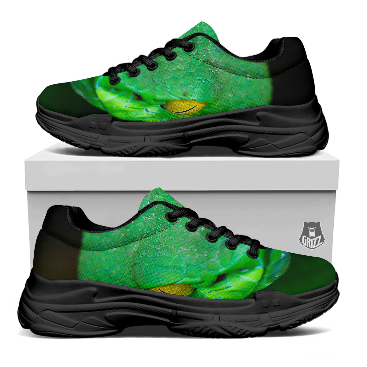 Pit Viper Green Print Black Chunky Shoes-grizzshop