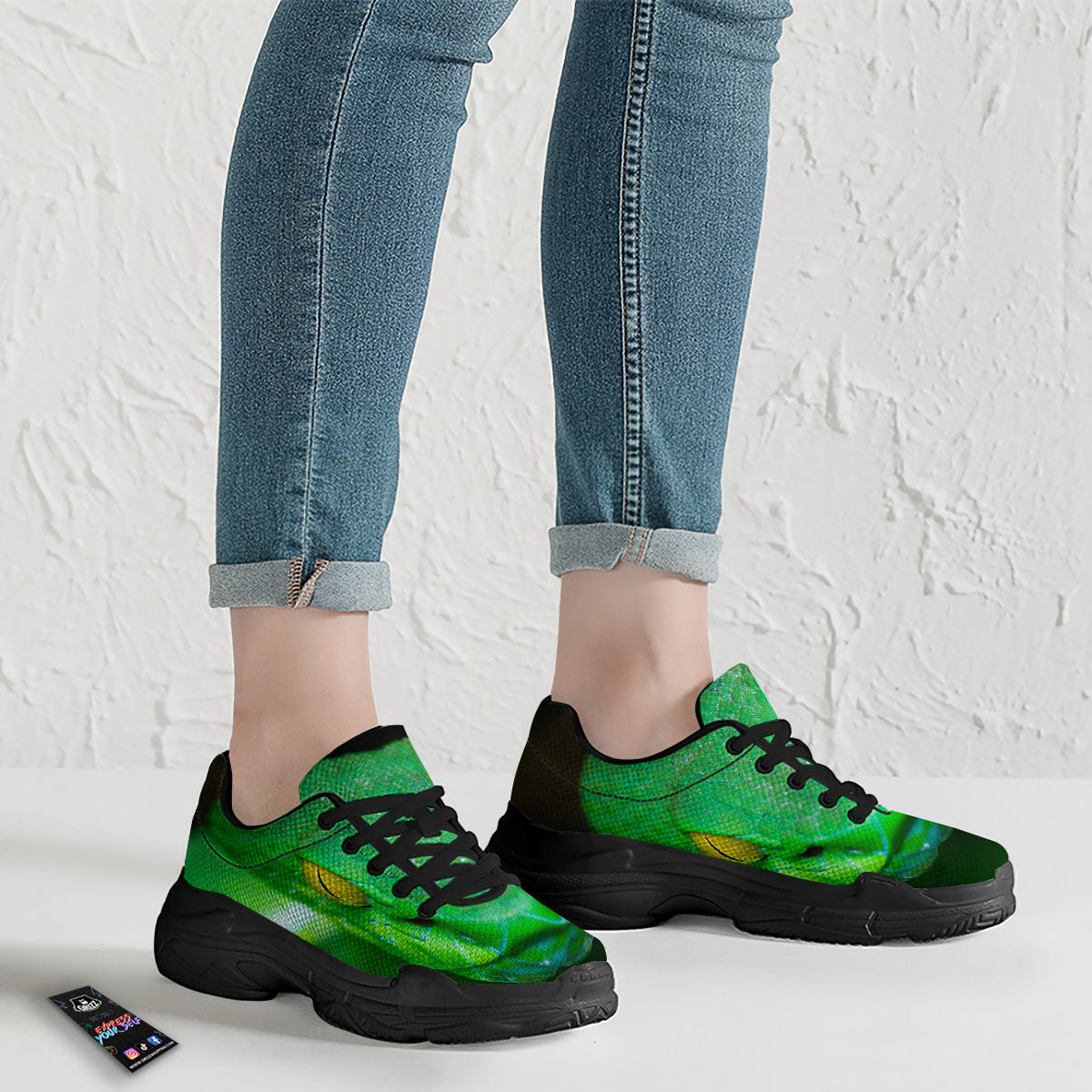 Pit Viper Green Print Black Chunky Shoes-grizzshop