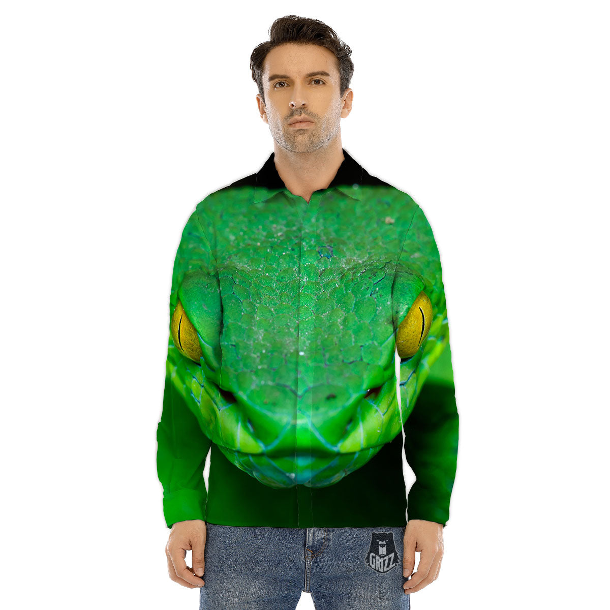 Pit Viper Green Print Men's Dress Shirts-grizzshop