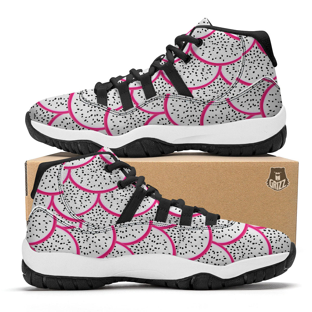 Pitaya Pattern Print Black Bball Shoes-grizzshop