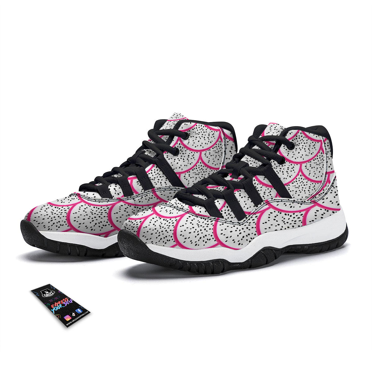 Pitaya Pattern Print Black Bball Shoes-grizzshop