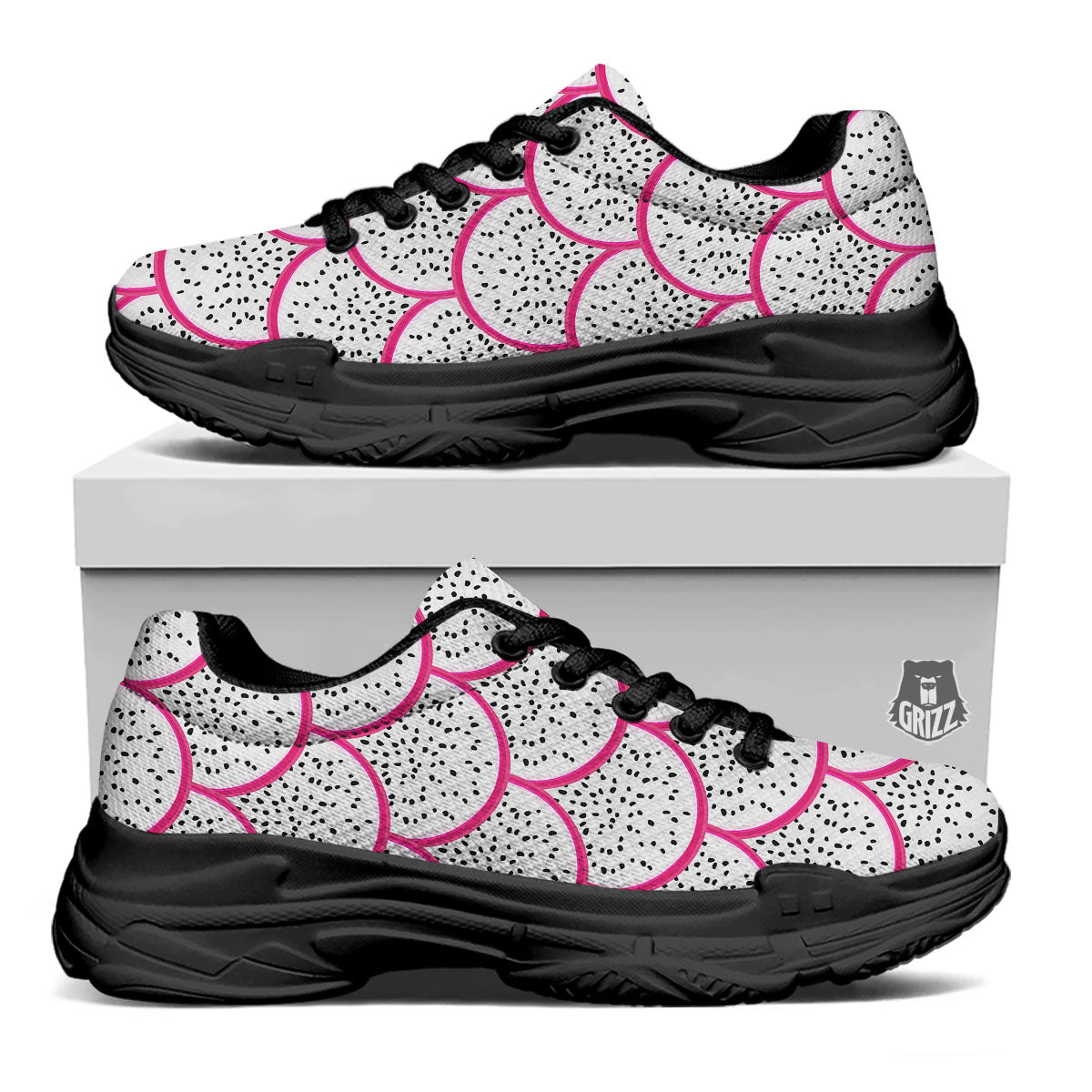 Pitaya Pattern Print Black Chunky Shoes-grizzshop