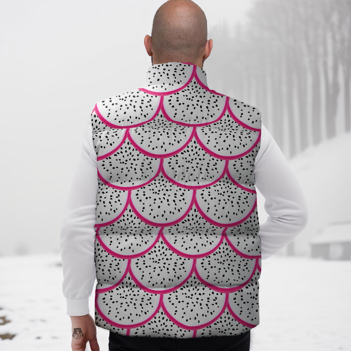 Pitaya Pattern Print Down Vest-grizzshop