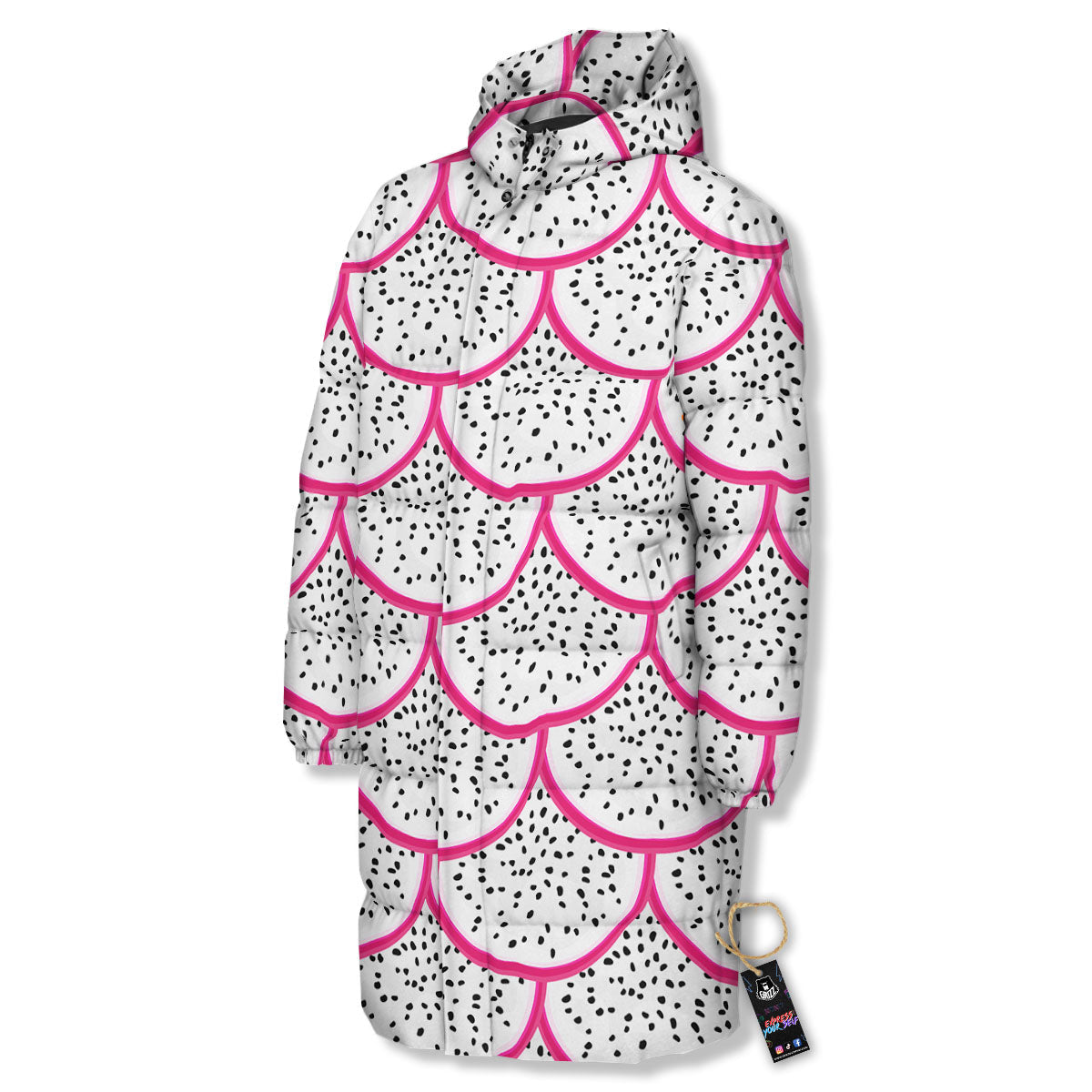 Pitaya Pattern Print Long Down Jacket-grizzshop