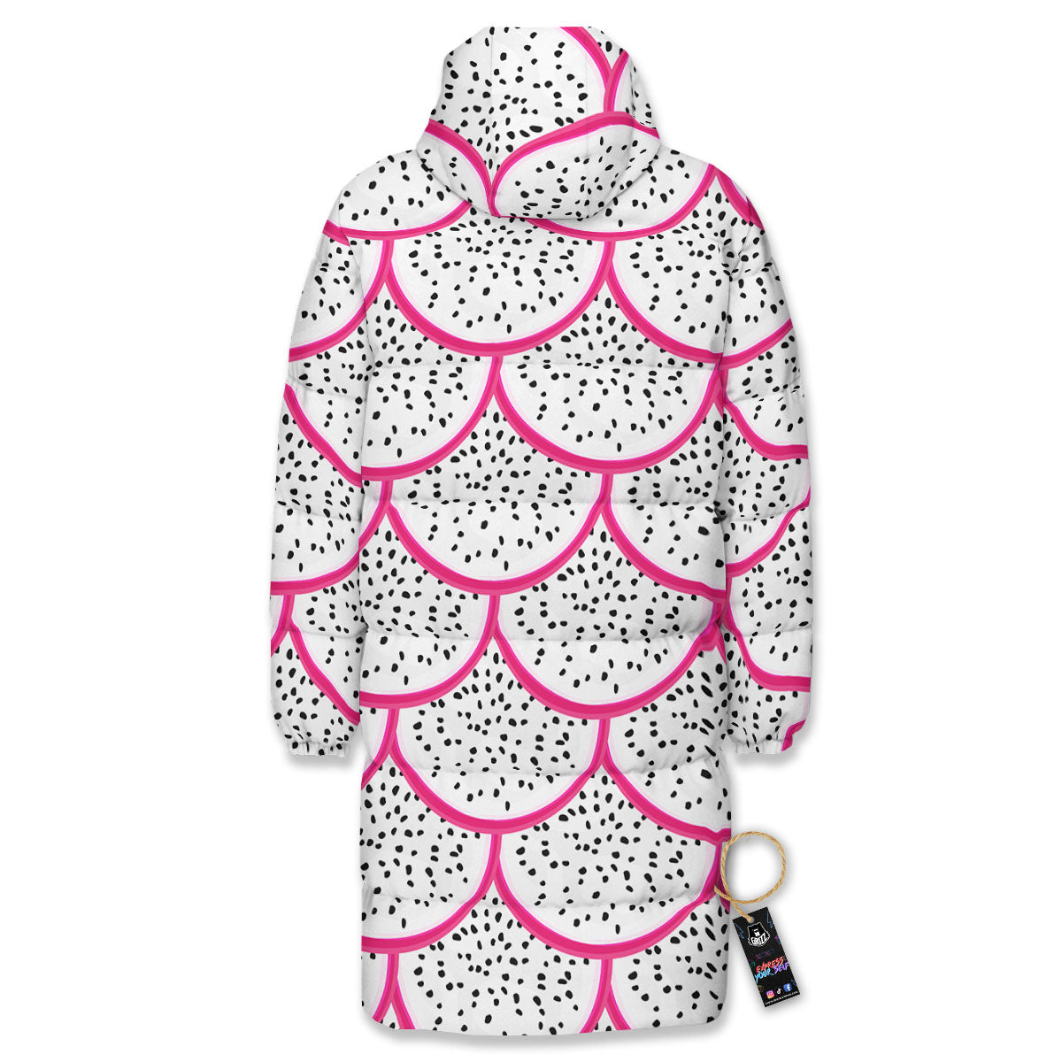 Pitaya Pattern Print Long Down Jacket-grizzshop