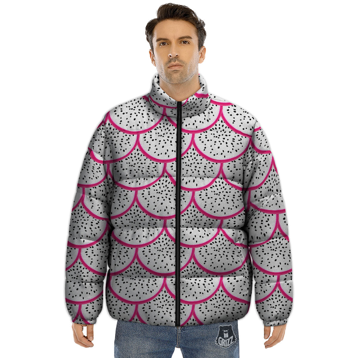 Pitaya Pattern Print Puffer Jacket-grizzshop