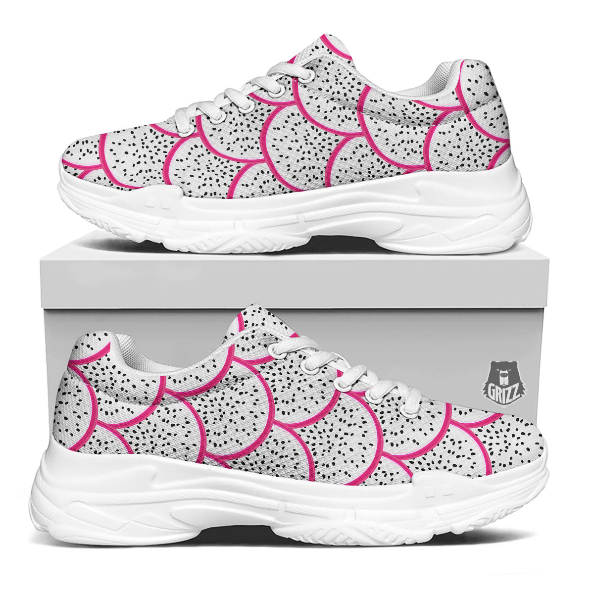 Pitaya Pattern Print White Chunky Shoes-grizzshop
