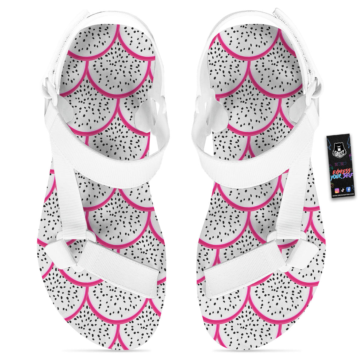 Pitaya Pattern Print White Open Toe Sandals-grizzshop