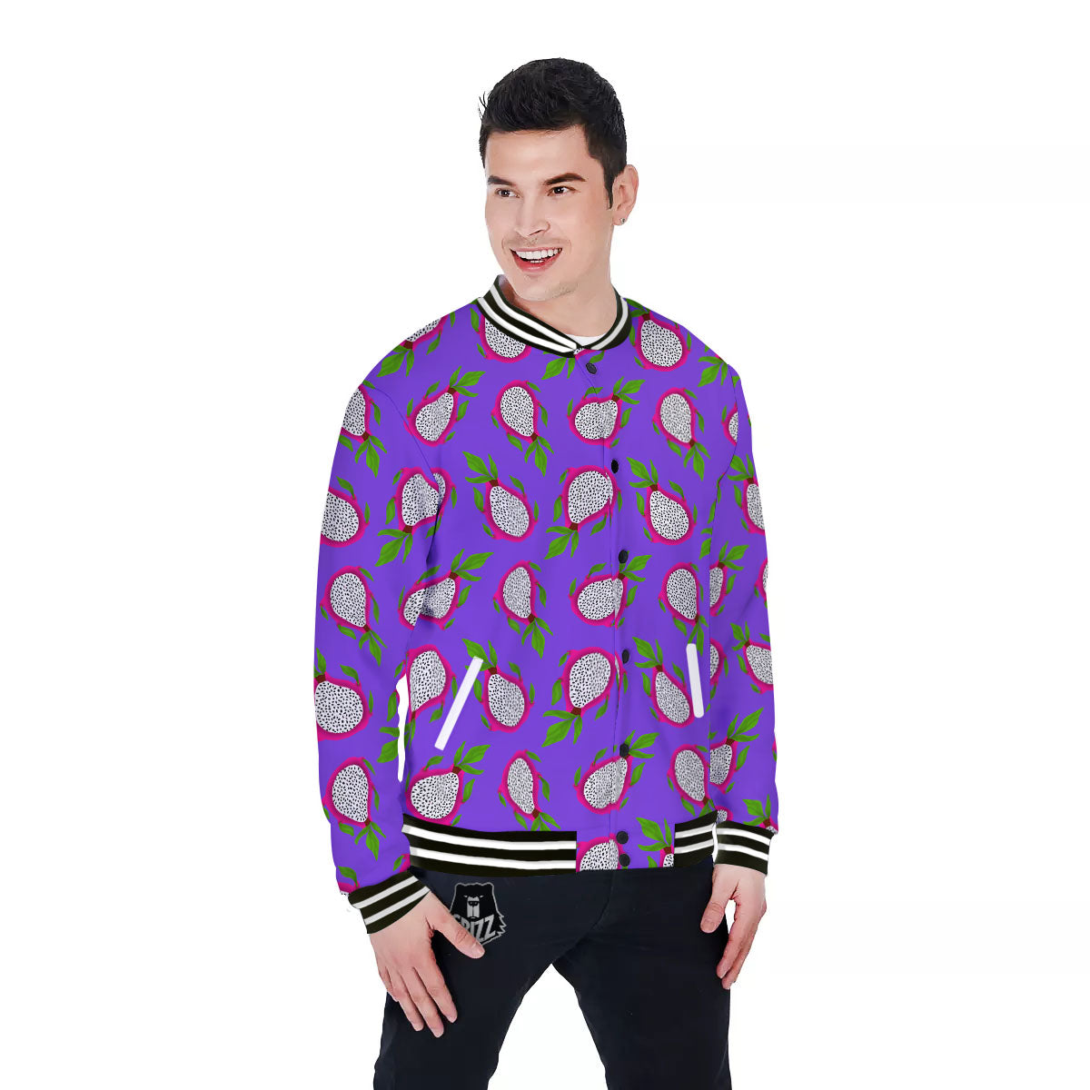 Pitaya Purple Print Pattern Baseball Jacket-grizzshop