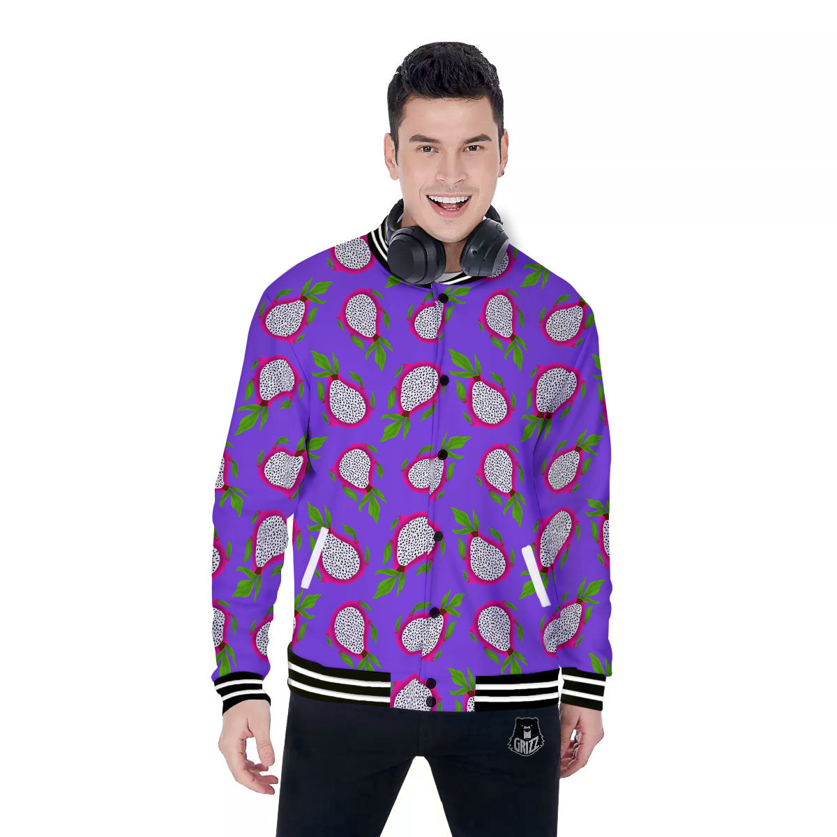 Pitaya Purple Print Pattern Baseball Jacket-grizzshop