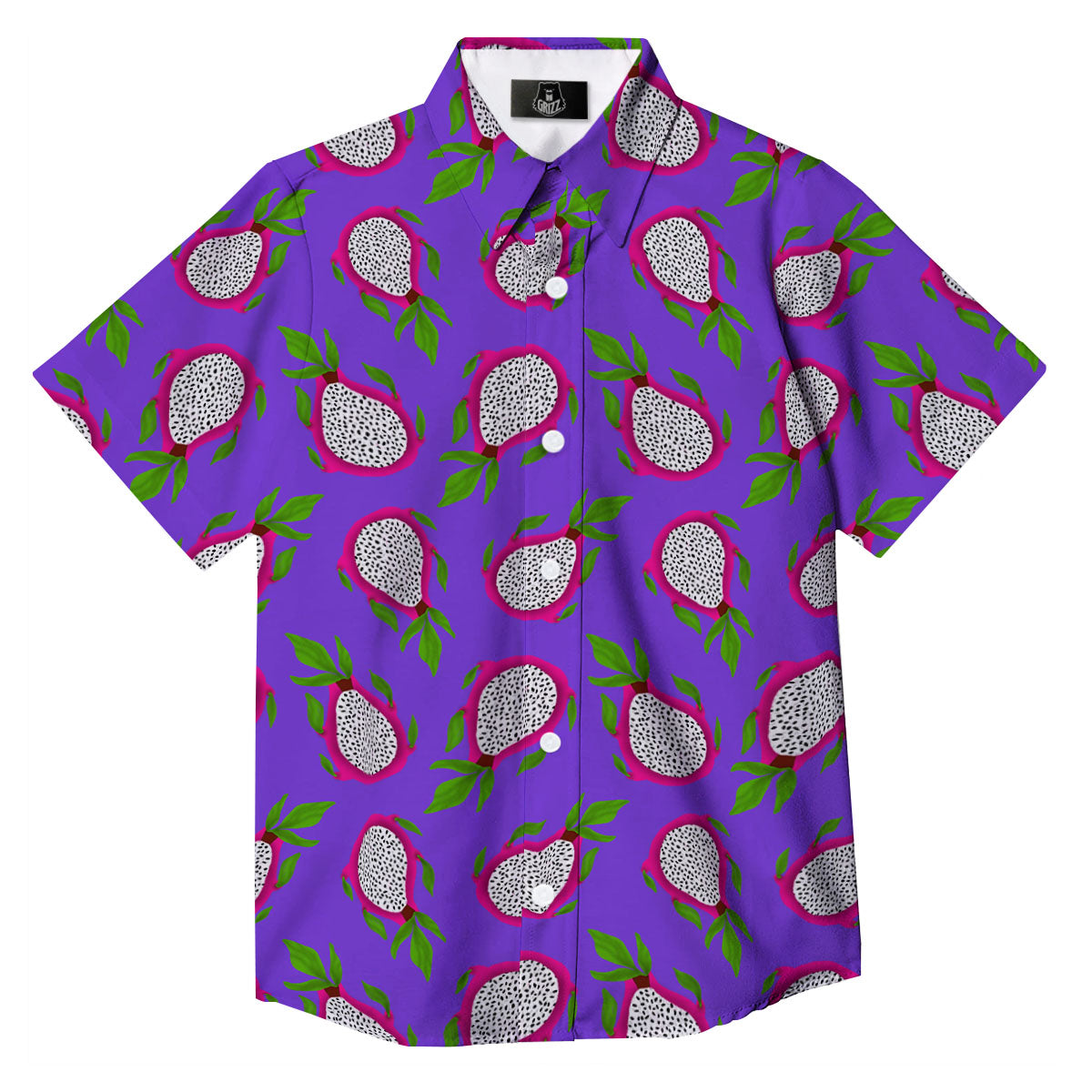 Pitaya Purple Print Pattern Button Up Shirt-grizzshop
