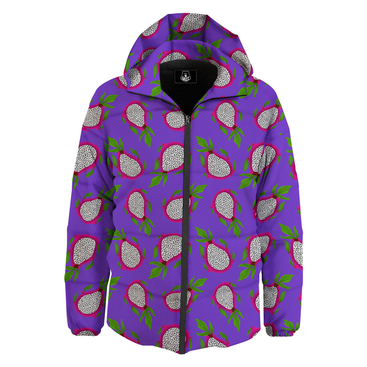 Pitaya Purple Print Pattern Down Jacket-grizzshop
