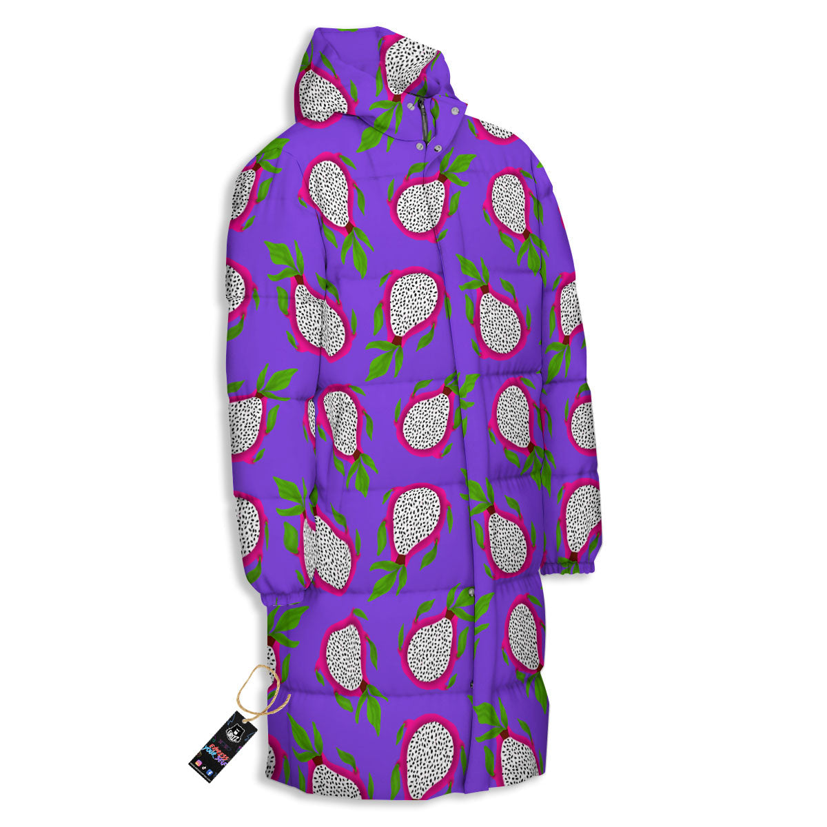 Pitaya Purple Print Pattern Long Down Jacket-grizzshop